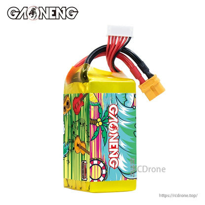 Rear/alternate side view of GAONENG GNB battery showing GAONENG logo panel and XT60 lead