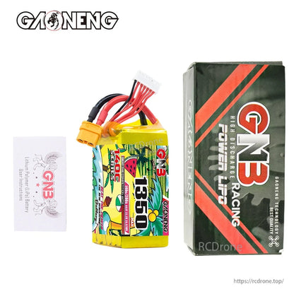 Package contents: GNB 1350mAh battery with GNB Racing box and instruction card