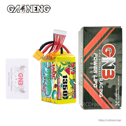 Package contents: GNB 1350mAh battery with GNB Racing box and instruction card