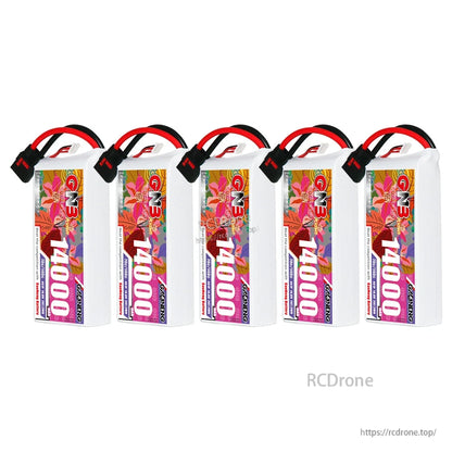 Five GAONENG GNB 14000mAh LiPo batteries with QS8 connectors, bulk pack lineup