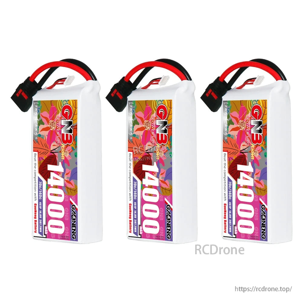 Three GAONENG GNB 14000mAh 4S LiPo batteries with QS8 connectors, group pack display