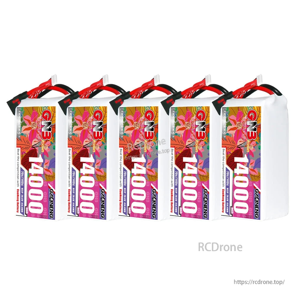 Five GNB 14000 batteries lineup showing consistent label design and top wiring