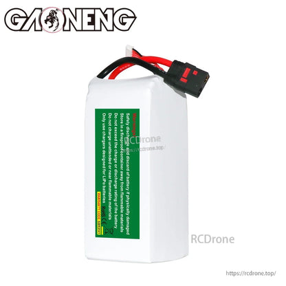 Rear side of battery showing green safety warning label and QS8 discharge connector
