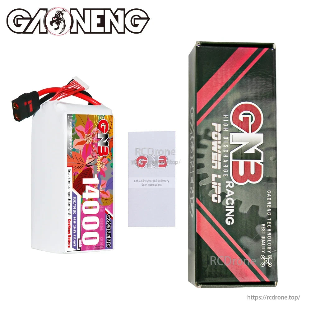 Package contents: GNB 14000 battery, GN3 retail box, and user manual leaflet