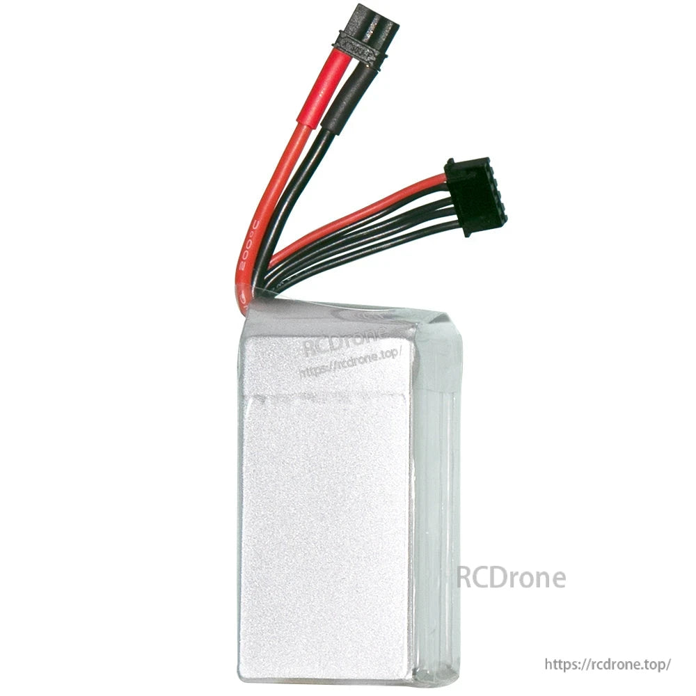 Back side of silver LiHV battery pack showing plain foil wrap, wires exiting from top