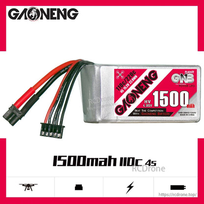 GAONENG GNB 1500mAh 4S 110C LiHV XT30 battery product graphic with specs text on white background