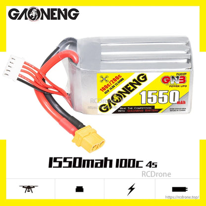 GAONENG GNB15504S100A 1550mAh 100C 4S battery product graphic with XT60 connector