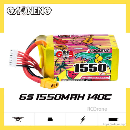 GAONENG GNB 6S 1550mAh 140C XT60 graphene LiPo battery product graphic on white background