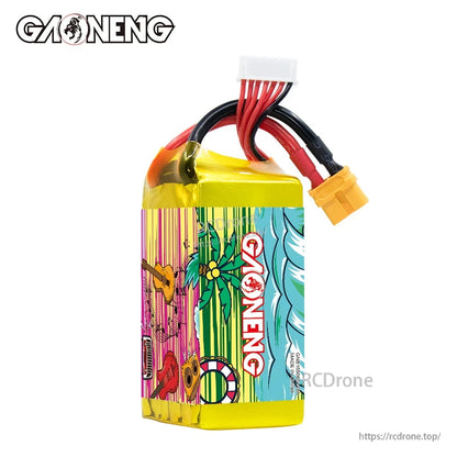 GAONENG GNB battery reverse side artwork with XT60 connector and balance lead visible