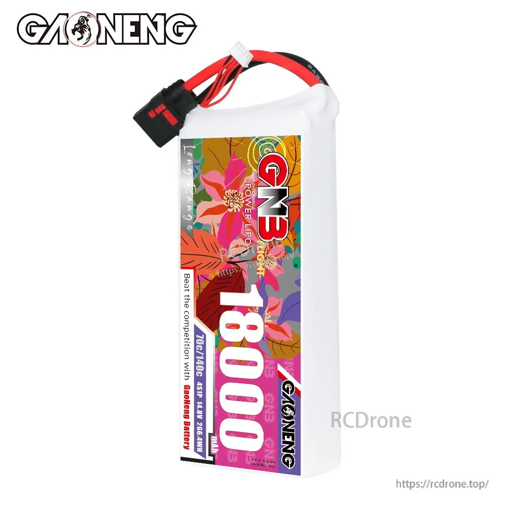 Front label view of GAONENG GNB 18000mAh LiPo battery with QS8 lead and balance plug