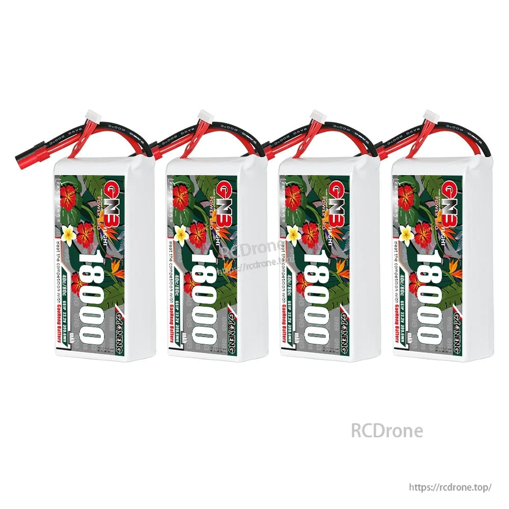 Four-pack bundle image showing 4 GAONENG GNB 18000mAh batteries aligned with XT150 connectors