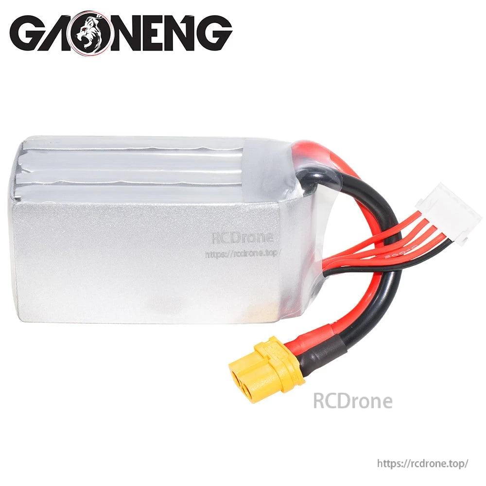 Rear/blank side of GAONENG GNB 4S LiPo battery showing silver wrap, wire exit, and XT60 connector