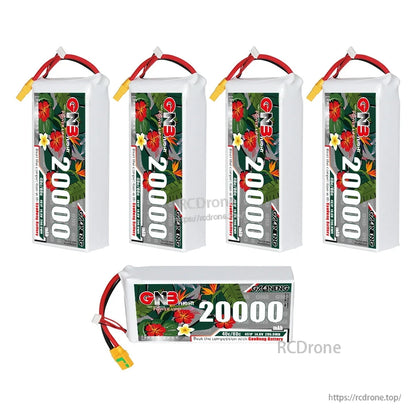 Bundle set showing four upright batteries plus one horizontal GNB 20000mAh battery