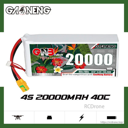 GAONENG GNB 4S 20000mAh 40C RC LiPo battery promotional graphic on white background