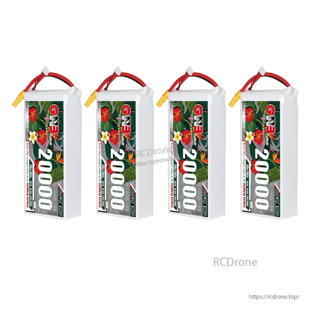 Four-pack display of GNB 20000mAh LiPo batteries shown upright (bundle image)