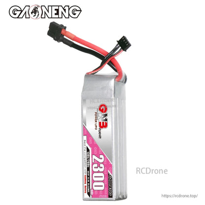 Side view of GAONENG GNB 2300mAh LiPo battery showing wire exit and label panel
