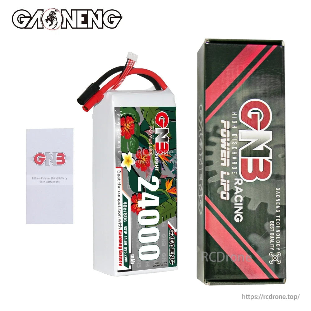 Package contents: GNB 24000mAh battery, retail box, and instruction leaflet