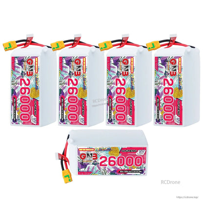Bundle display: four GNB 26000mAh packs standing plus one pack lying flat, all with XT90S leads