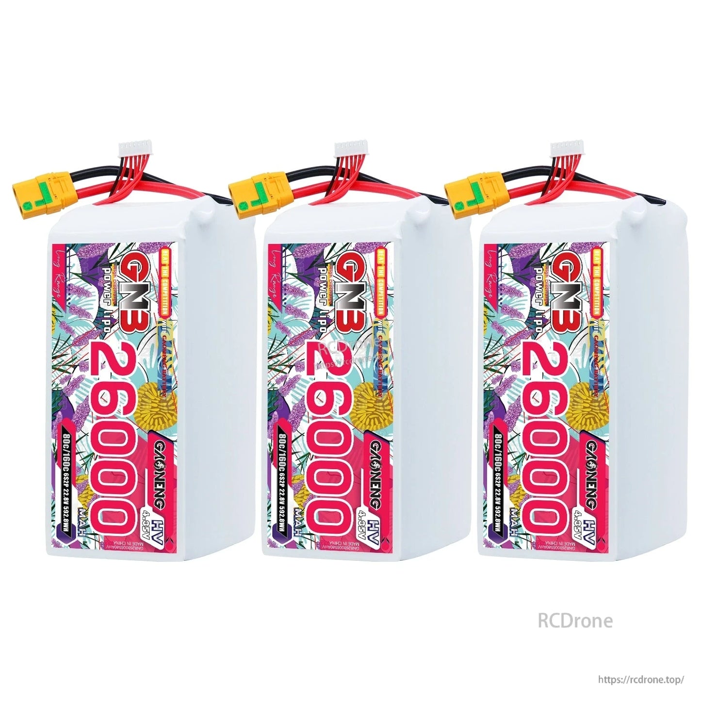 Three GAONENG GNB 26000mAh battery packs lineup, label sides facing forward