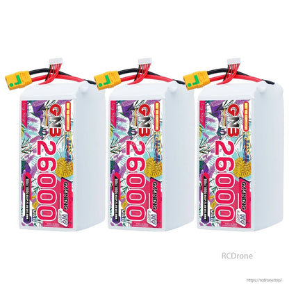 Three GAONENG GNB 26000mAh battery packs lineup, label sides facing forward