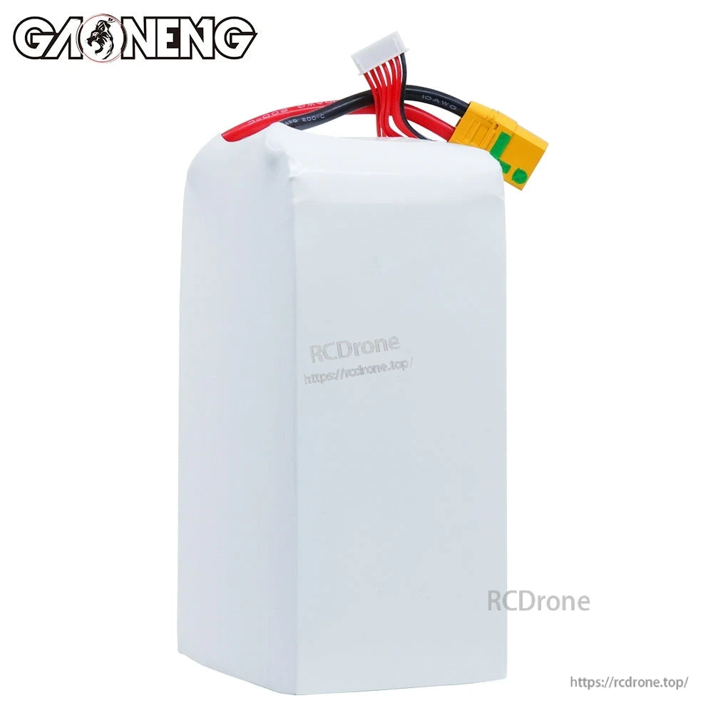 Rear/plain side of GAONENG LiPo battery pack showing cable exit and XT90S connector