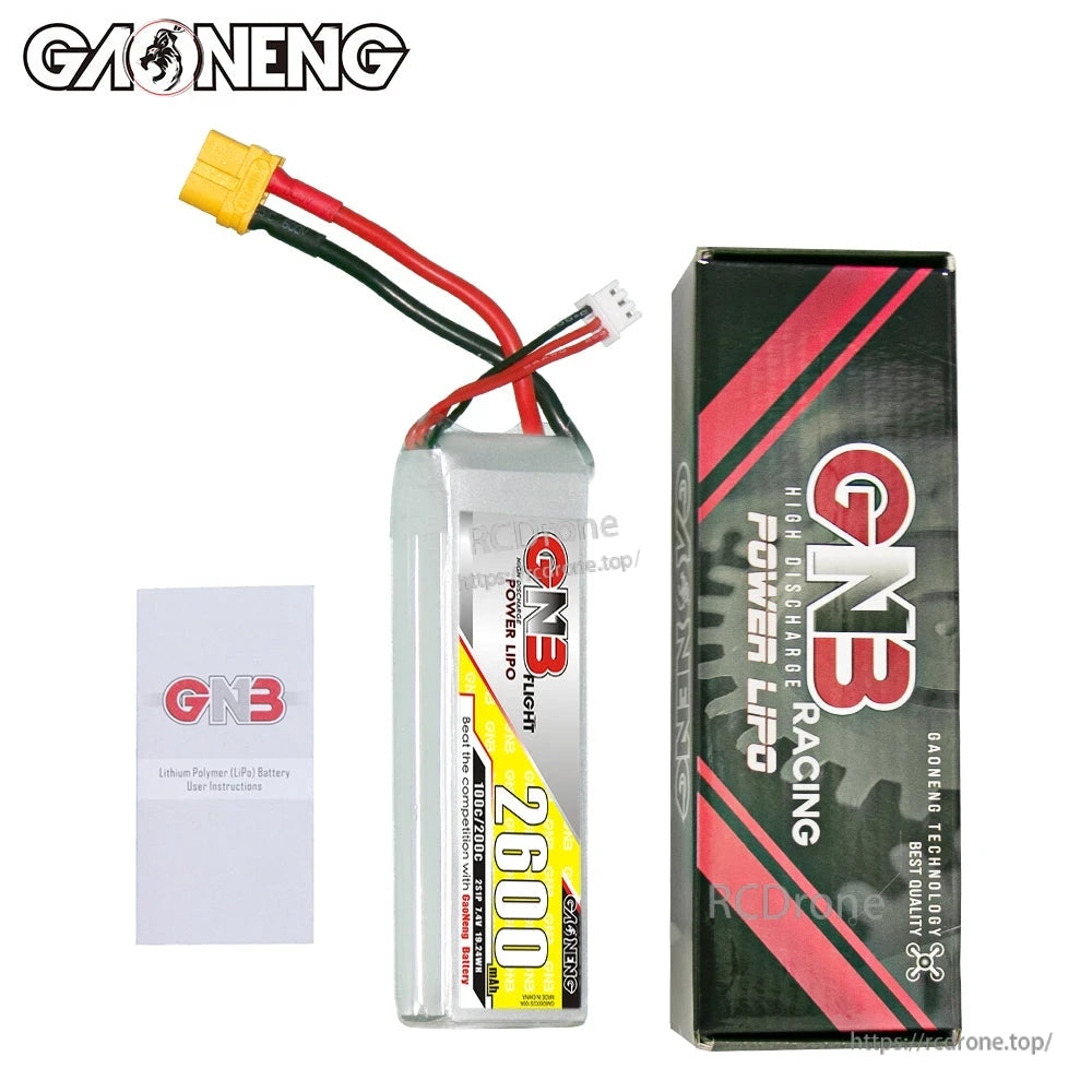 Package contents: GNB 2600 LiPo battery, GN3 retail box, and paper instruction leaflet