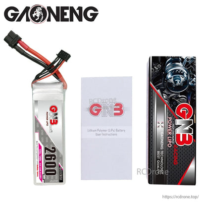 Package contents: GNB 2600 battery, user instruction booklet, and GAONENG retail box