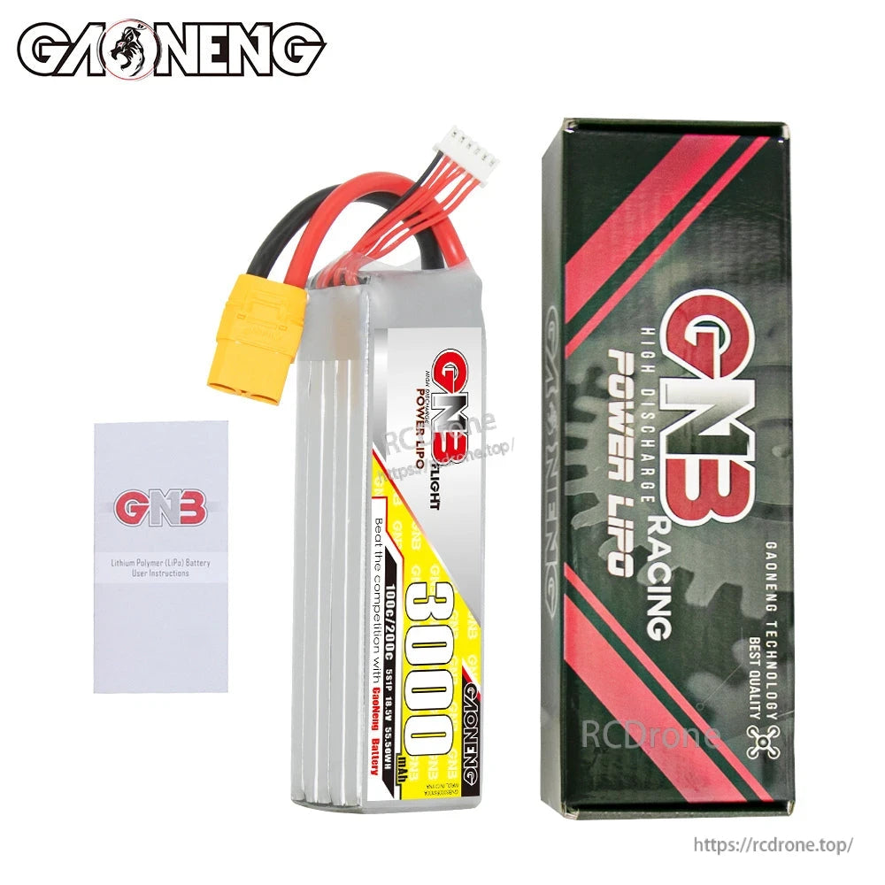 GAONENG GNB GNB30005S100A 5S 18.5V 3000mAh 100C LiPo Battery XT90 for 1/10 RC & 7in FPV