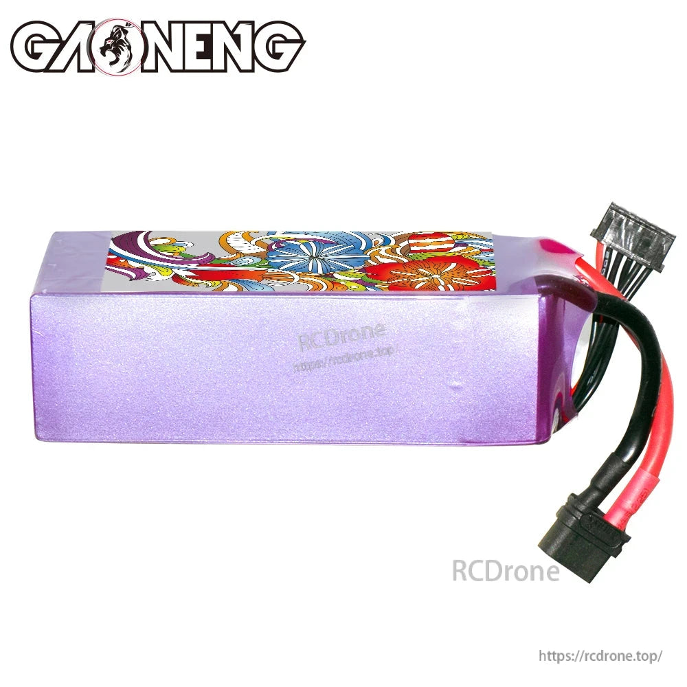 Plain purple case side view of the battery pack showing end lead exit and wrapped body