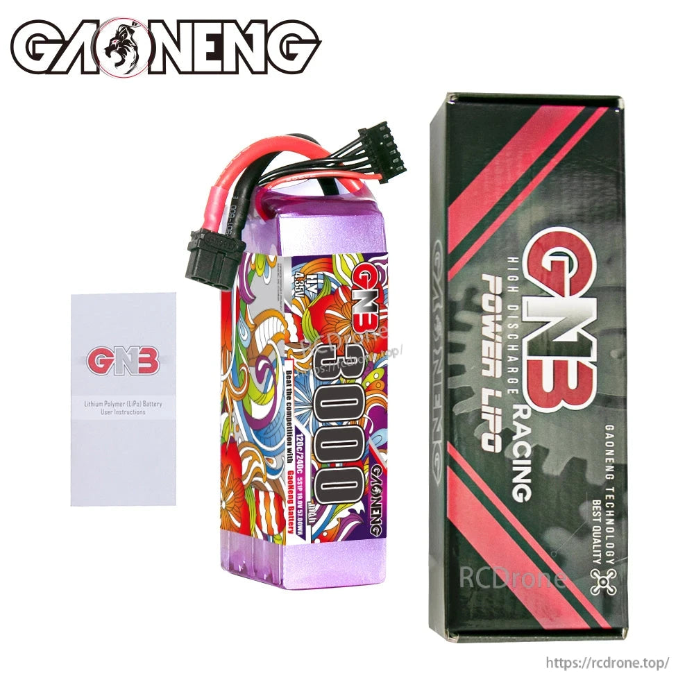 Package contents: GNB 3000mAh battery pack with GNB Racing box and user instruction leaflet