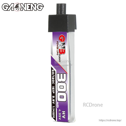 Front view of single GNB 300mAh HV LiPo battery standing upright with A30 connector