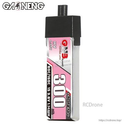 Vertical front view of the 300mAh HV 1S battery with A30 plastic head connector at the top
