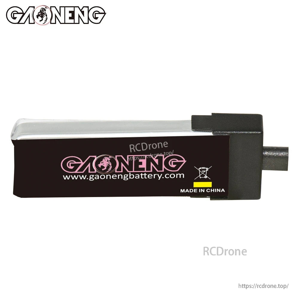 Rear/black label side of GAONENG battery showing gaonengbattery.com text and Made in China marking