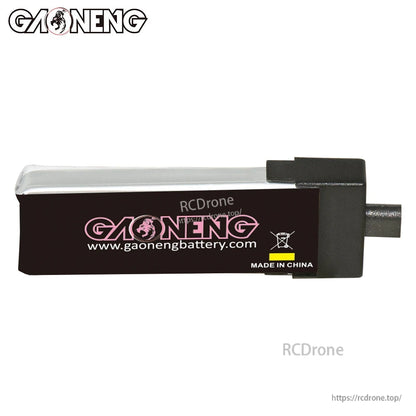 Rear/black label side of GAONENG battery showing gaonengbattery.com text and Made in China marking