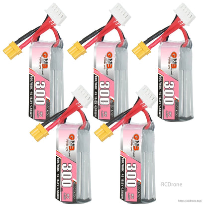 Five GNB 300 HV LiPo batteries shown as a bundle, each with XT30 plug and balance connector (5 pack layout)