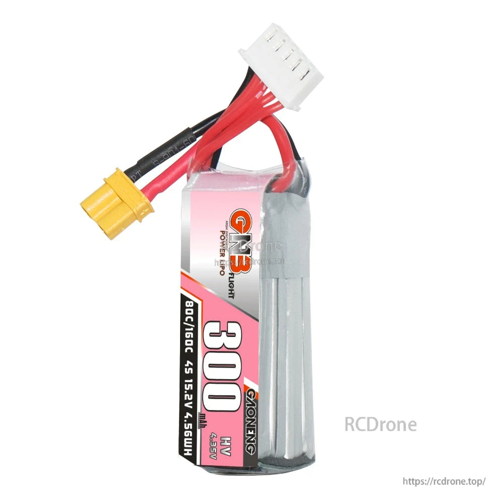 Single GNB 300 HV LiPo battery front label view with red/black leads, XT30 plug and white balance connector