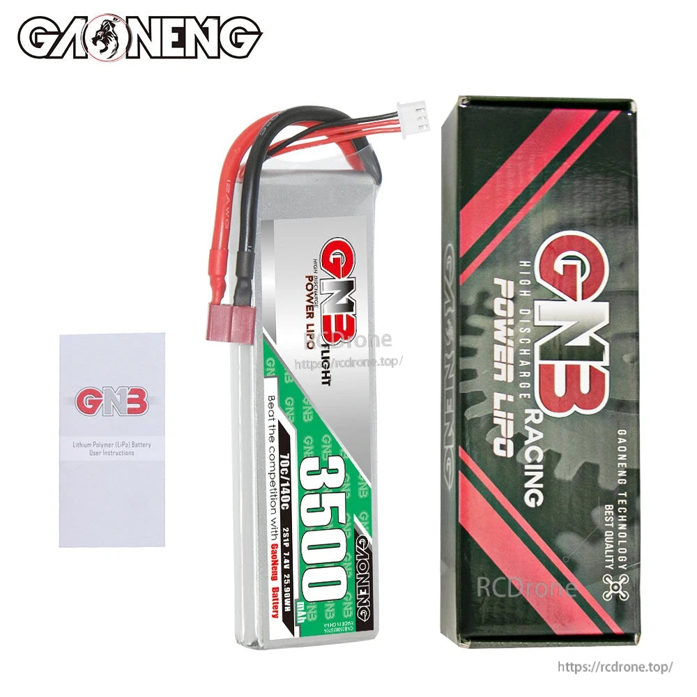 Package contents: GNB 3500mAh LiPo battery, retail box, and small instruction leaflet