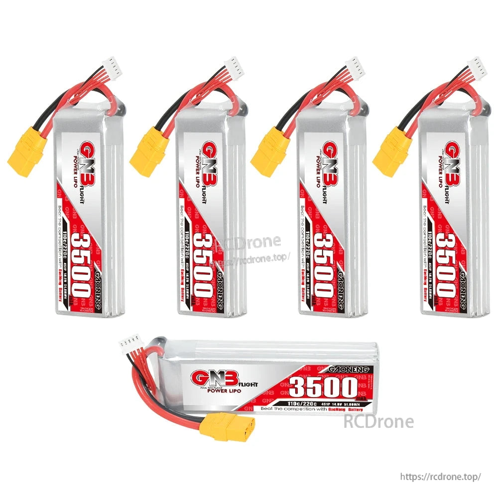 Bundle layout showing four upright GNB 3500 batteries plus one battery shown horizontally