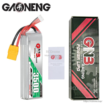 Package contents: GNB 3500mAh LiPo battery, user manual, and GNB Racing Power LiPo box