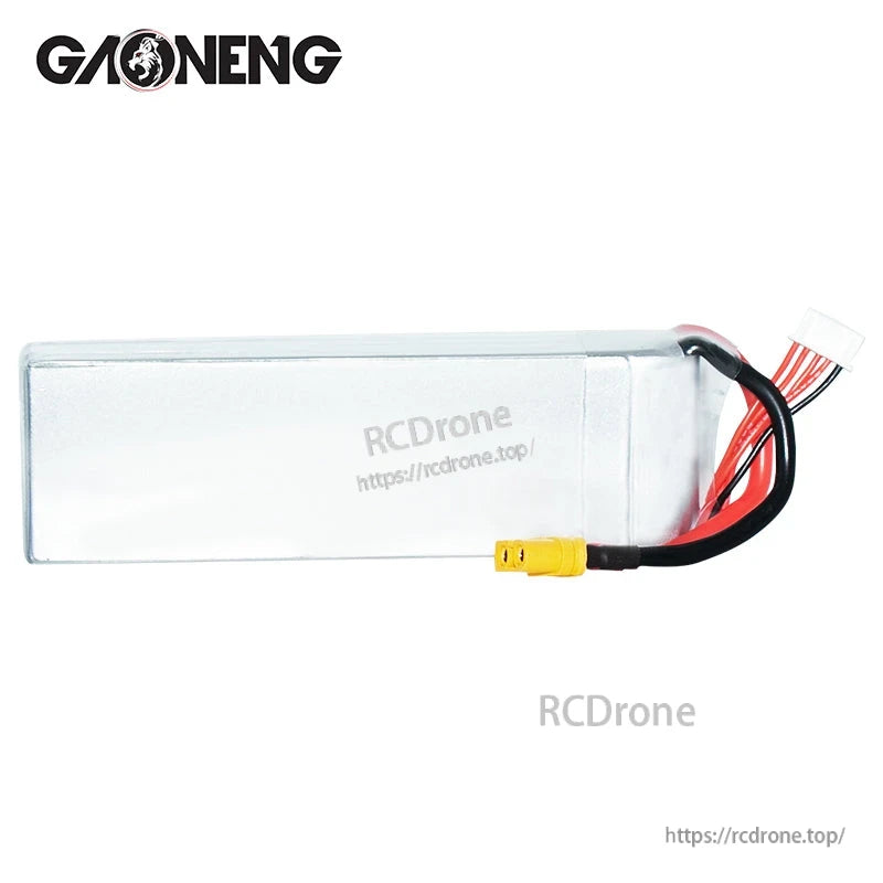 Plain side view of the silver LiPo pack showing XT60 power lead and white balance connector