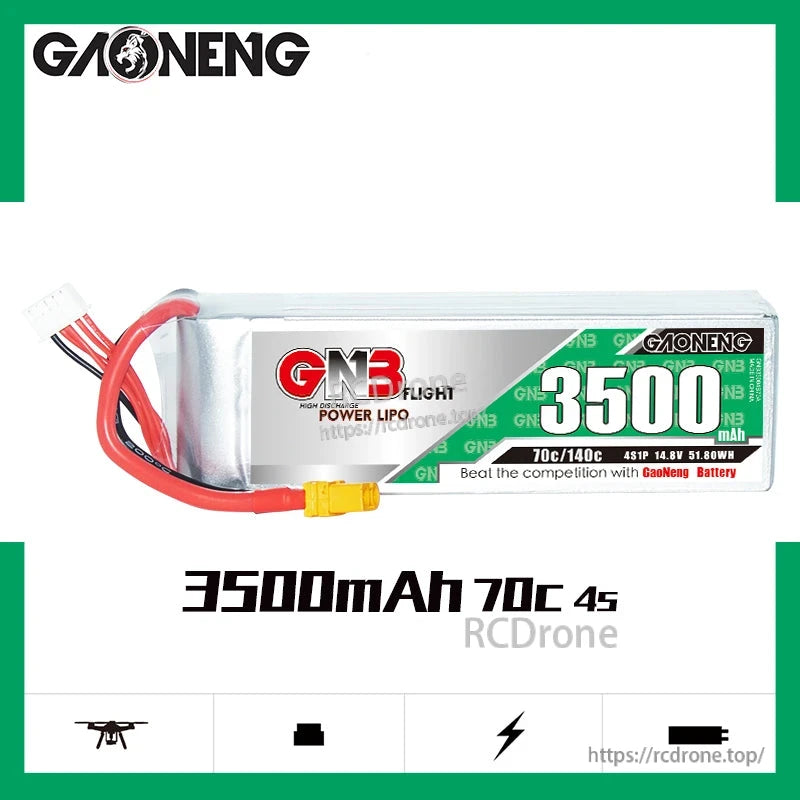 GAONENG GNB 3500mAh 70C 4S battery graphic showing 14.8V rating and product icons