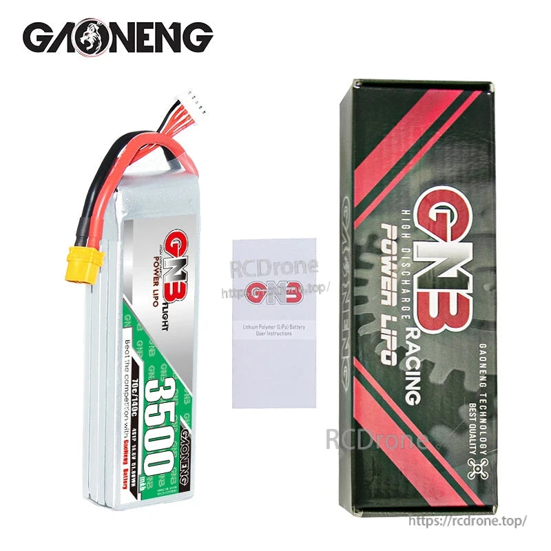 Package contents: GAONENG GNB 3500mAh battery, instruction card, and retail box