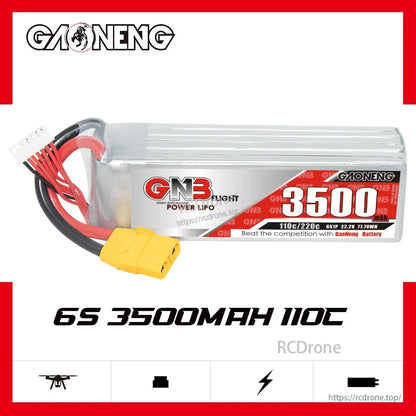 GNB 6S 3500mAh 110C LiPo battery product graphic with side profile and model branding