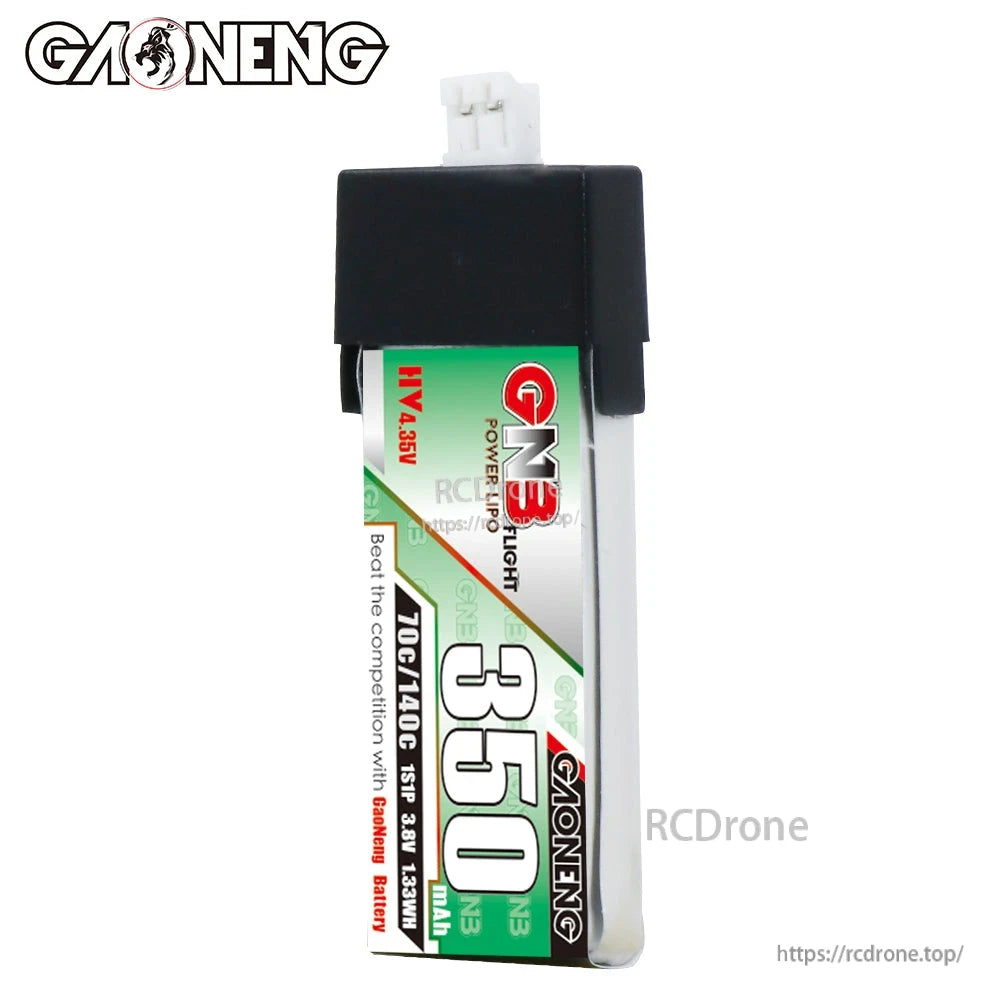 Single GNB 350mAh LiHV 1S battery standing upright, front label view