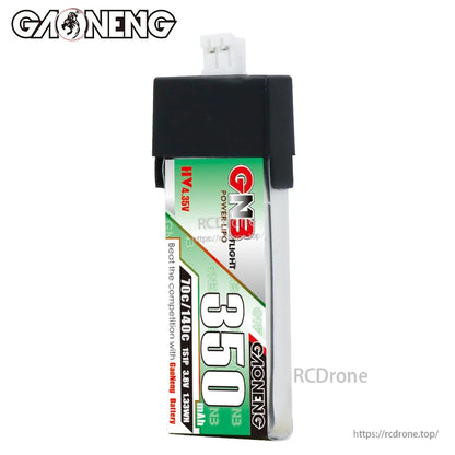 Single GNB 350mAh LiHV 1S battery standing upright, front label view
