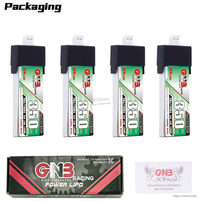 Packaging display with 4 batteries, GNB Racing box, and user manual card