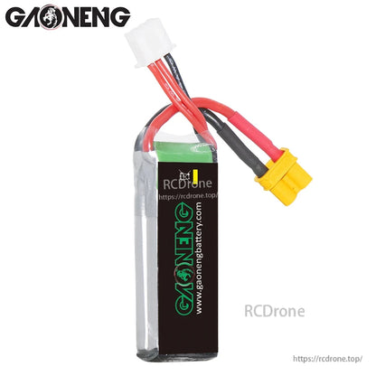 Rear view of GAONENG GNB battery showing black back label and attached XT30 lead