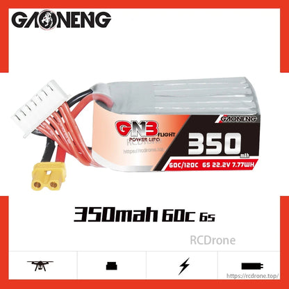 GAONENG GNB 350mAh 60C 6S LiPo battery product graphic with branding and capacity text