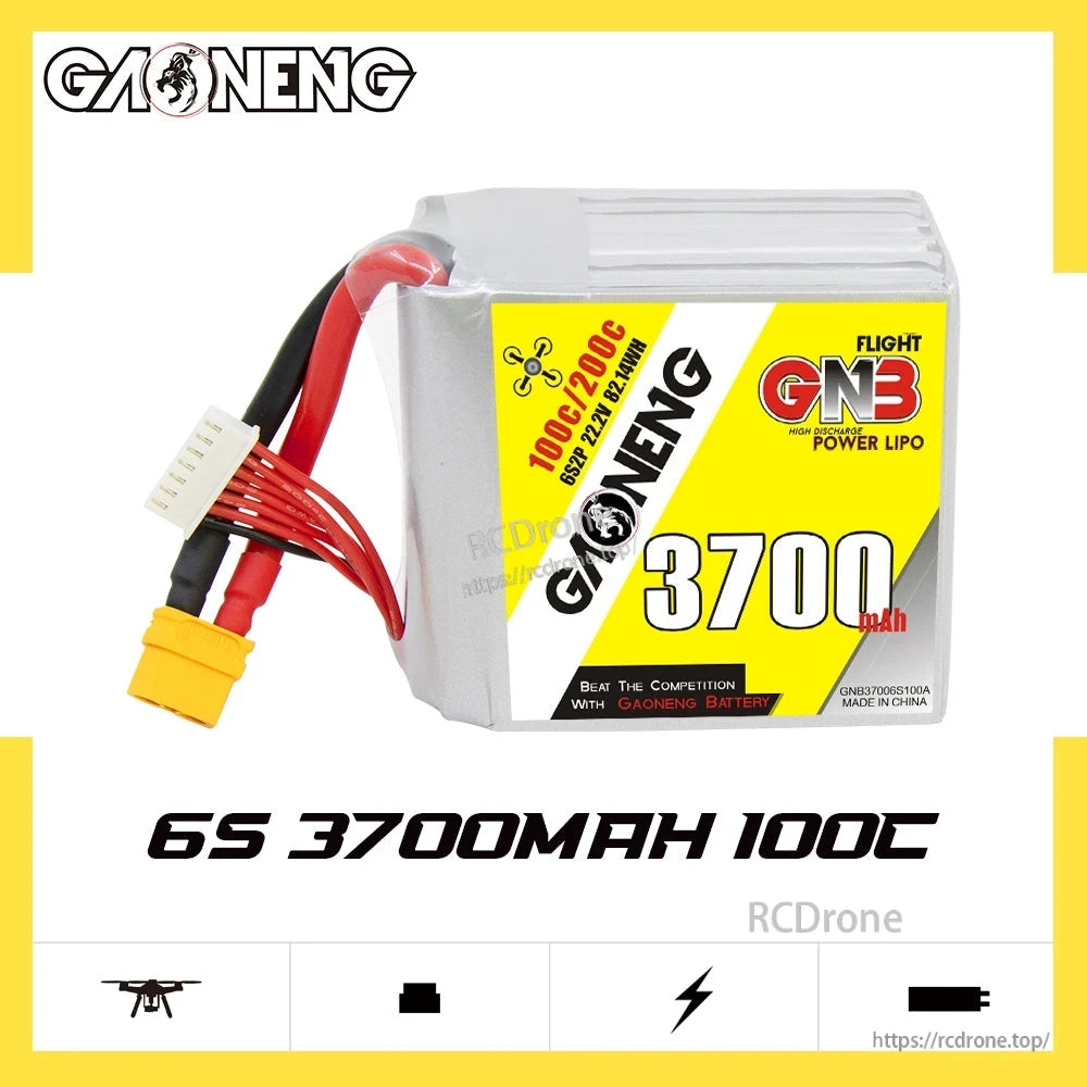 GAONENG GNB37006S100A 6S 3700mAh 100C LiPo battery graphic with product side profile
