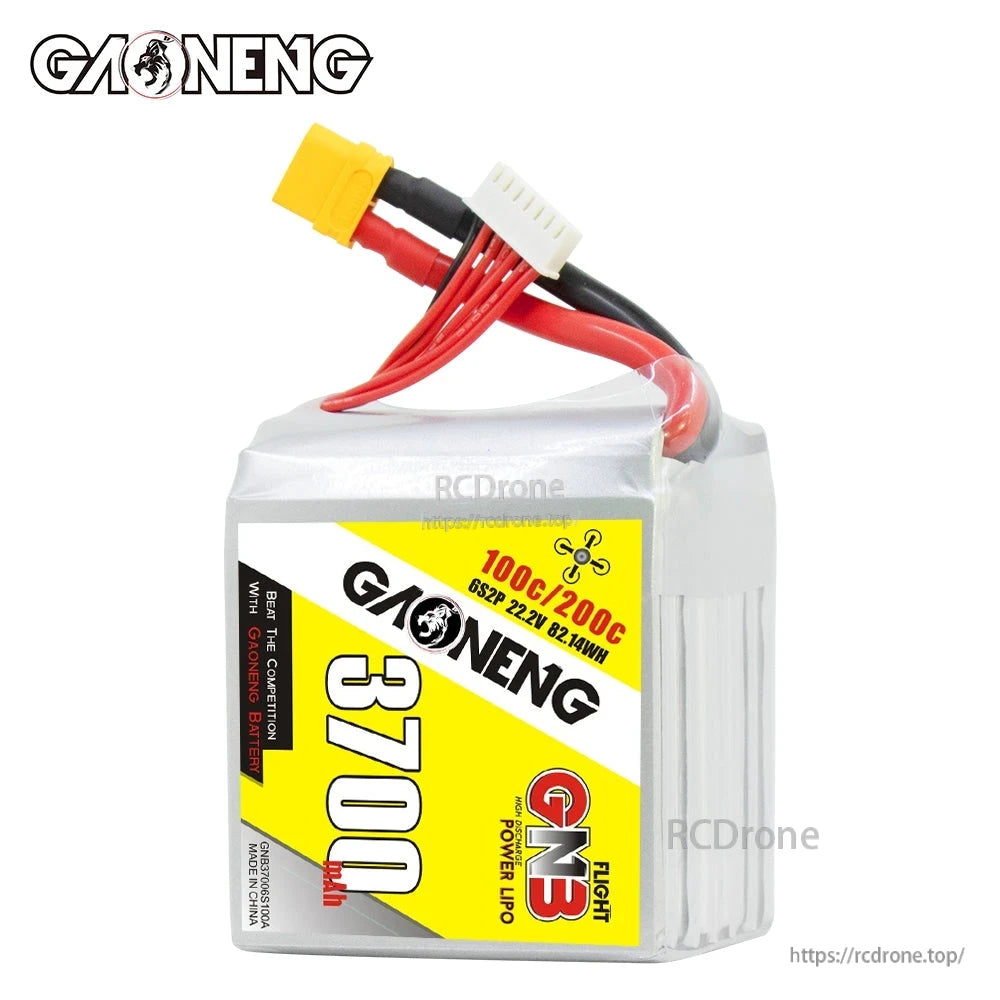 Front label view of GAONENG 3700mAh 6S2P 22.2V LiPo battery with XT60 and balance lead
